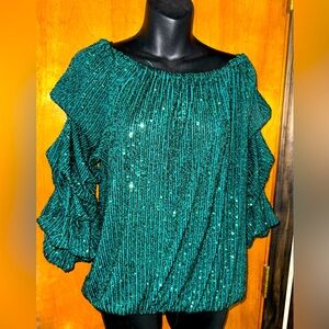 CeCe green sequin party blouse size medium